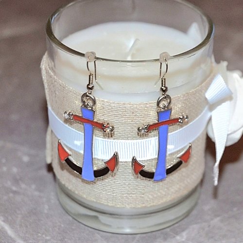 Boucles d'oreilles pendantes ancre marine