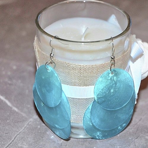Boucles d'oreilles pendantes nacre turquoise