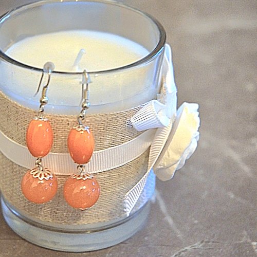 Boucles d'oreilles pendantes perles orange