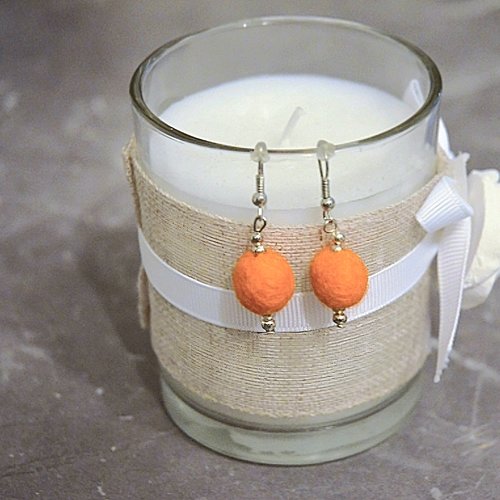 Boucles d'oreilles pendantes perles laine orange