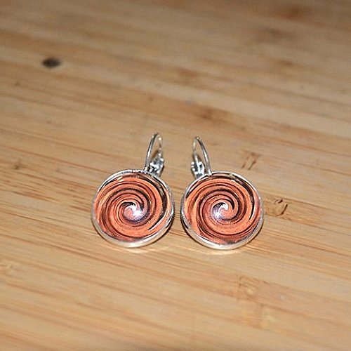 Boucles d'oreilles dormeuses spirales orange marron