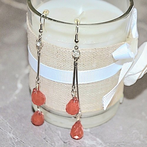 Boucles d'oreilles pendantes perles facettes rouge