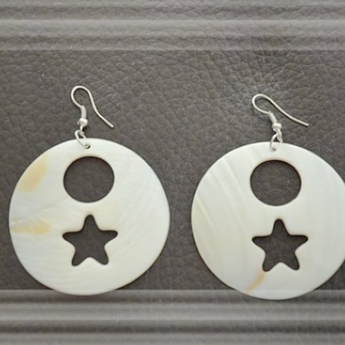 Boucles d'oreilles pendantes créoles nacre blanc