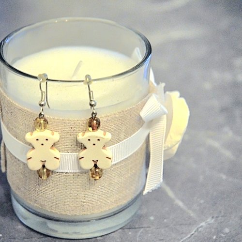 Boucles d'oreilles pendantes perles ours ivoire