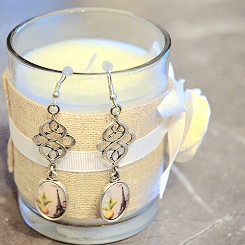 Boucles d'oreilles pendantes argentees tour eiffel