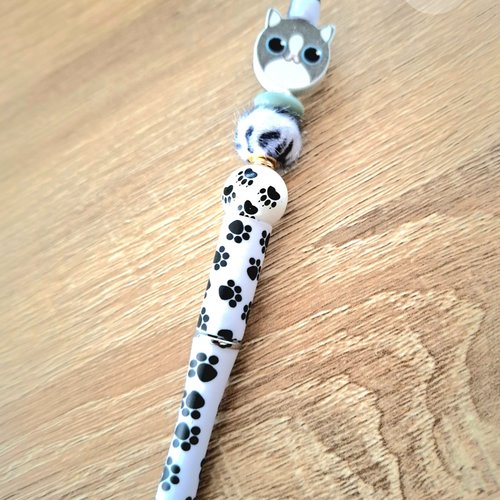 Stylo chat noir blanc