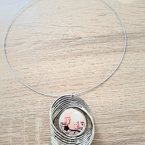 Collier tour de cou argenté hibou
