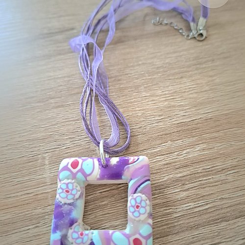 Collier tour du cou organza mauve bleu