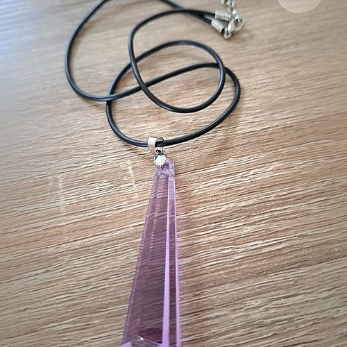 Collier tour du cou coton ciré noir pendentif violet