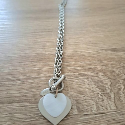 Collier pendentif coeur argenté et nacre