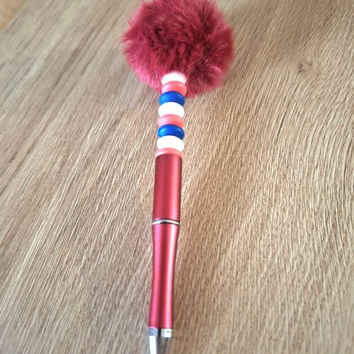 Stylo froufrou perles bleu blanc rouge