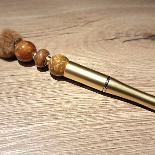 Stylo perles doré froufrou