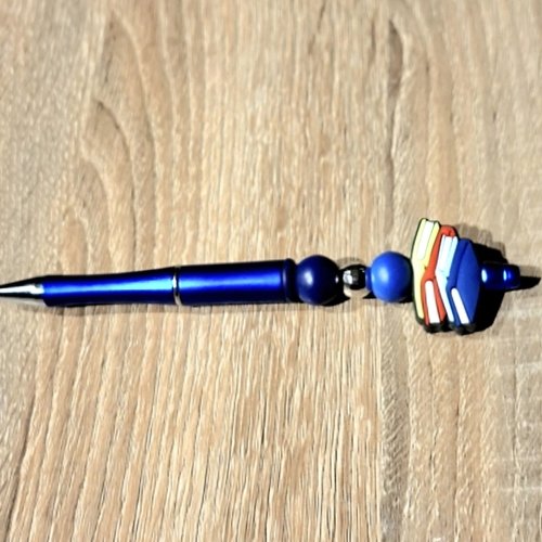 Stylo bleu perles assorties