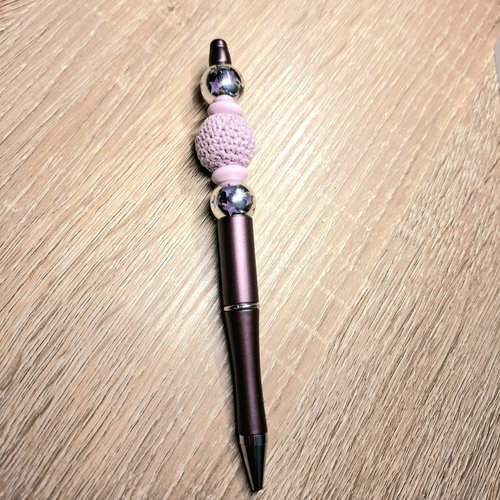 Stylo violine perles mauve