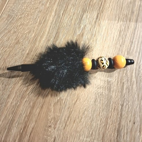 Stylo froufrou perles noir orange