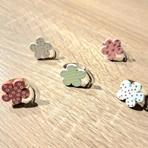 Bagues enfant réglable fleurs en bois