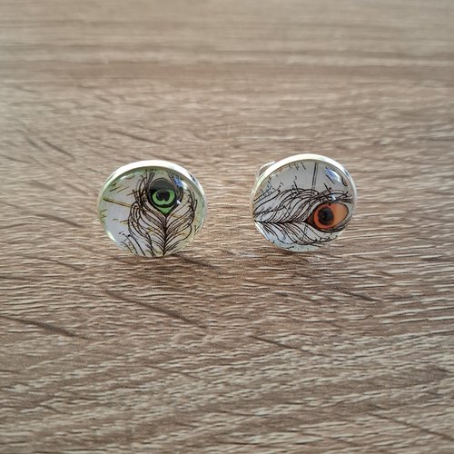 Bague réglable cabochon plumes de paon