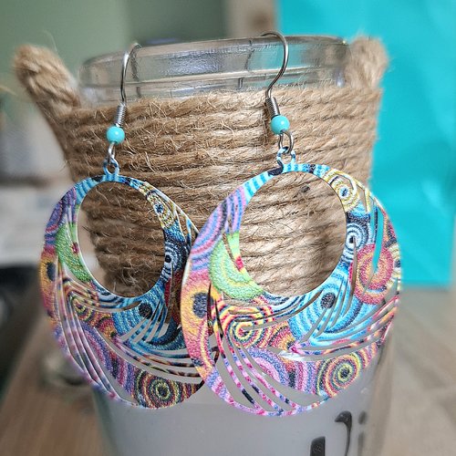 Boucles d'oreilles créoles fines multicolores
