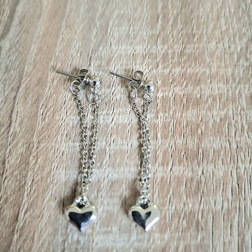 Boucles d'oreilles pendantes cœurs argentés
