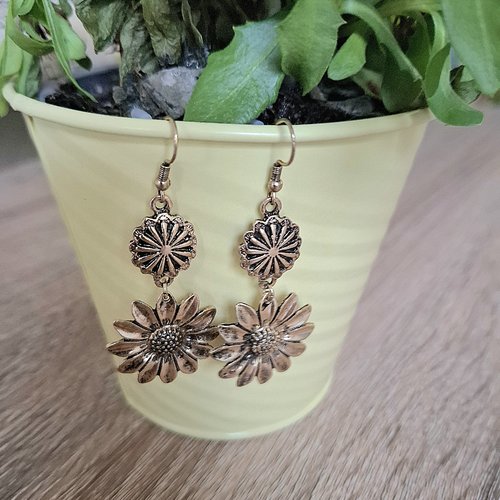 Boucles d'oreilles pendantes soleils dorés