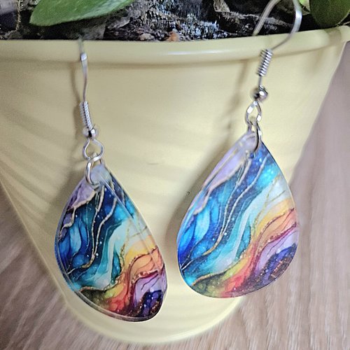 Boucles d'oreilles pendantes multicolores
