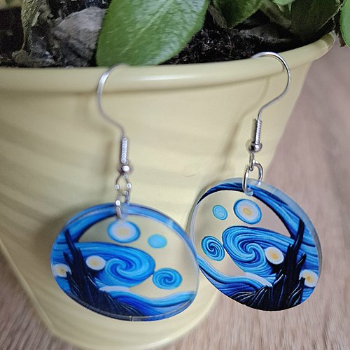 Boucles d'oreilles pendantes vagues bleu et noir