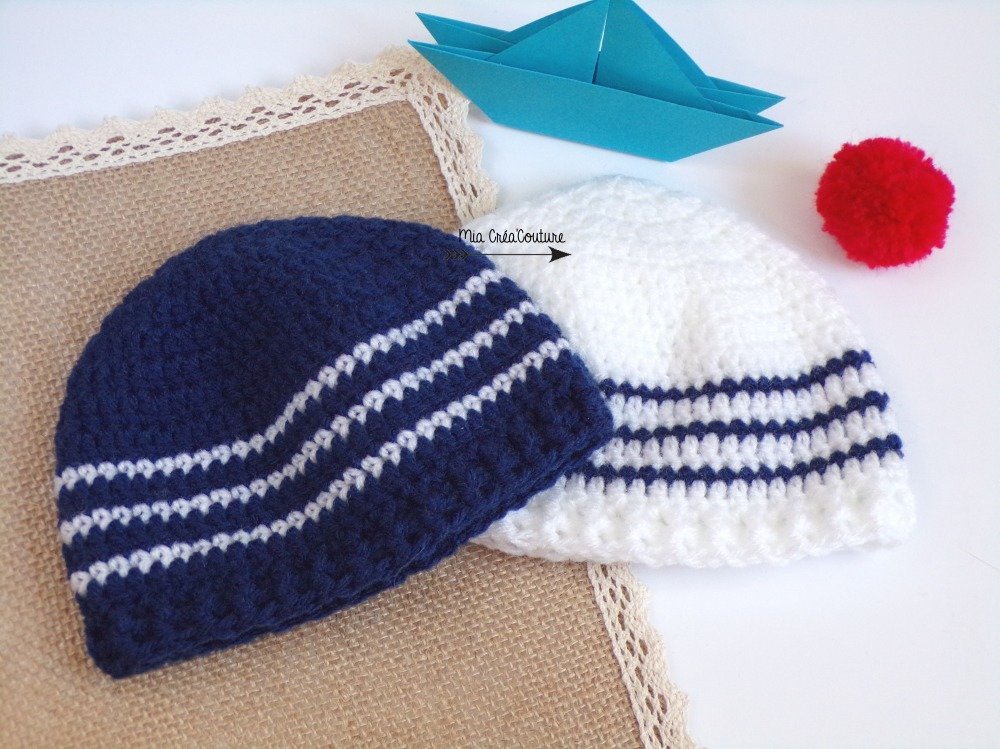 Lot De 2 Bonnets Bebe Marins Realises Au Crochet Taille 0 1mois Un Grand Marche
