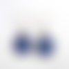 Boucles d'oreilles rondes pendantes, au motif d'arabesques (karakusa) bleues, de style japonais (papier origami).