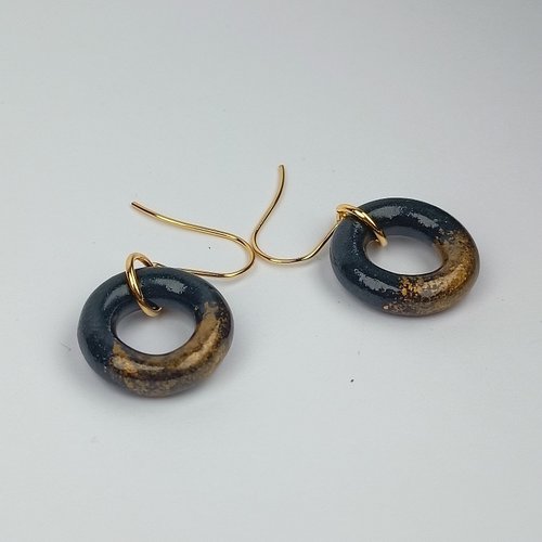 Boucles d'oreilles porcelaine peinture métallisée noire cercla