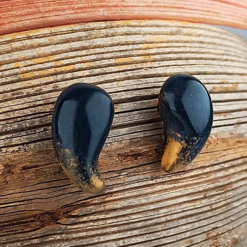 Boucles d'oreilles porcelaine noire peinture mentalisée maria