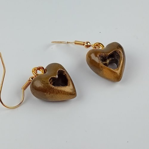 Boucles d'oreilles porcelaine peinture métalisée coeur