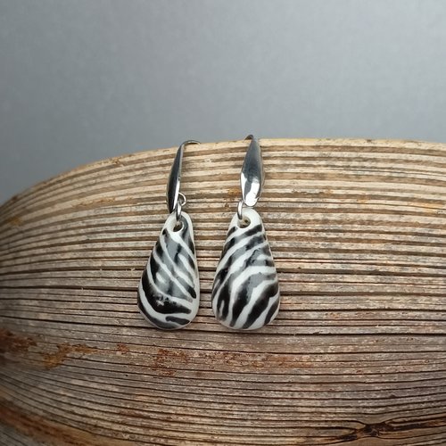 Boucles d'oreilles porcelaine peinture métalisée zebre