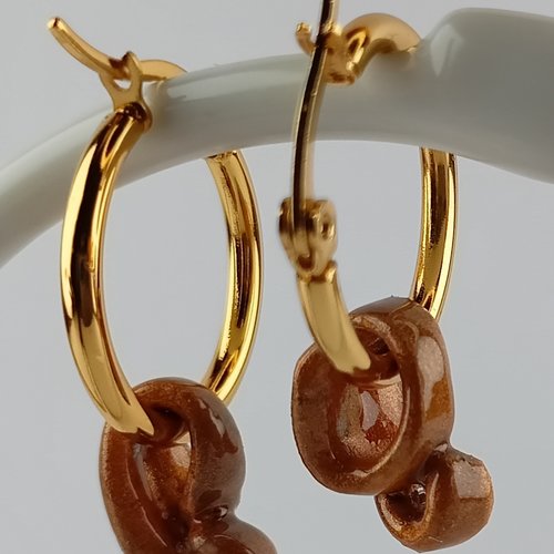 Boucles d'oreilles porcelaine peinture métalisée rodia
