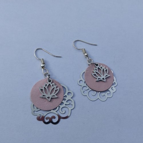 Boucle d'oreilles cuir rose