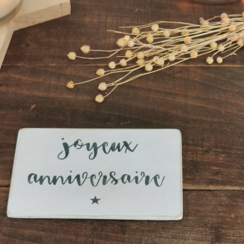 Carte Postale Deco En Bois Peinte A La Main Avec Pochoir Joyeux Anniversaire Un Grand Marche