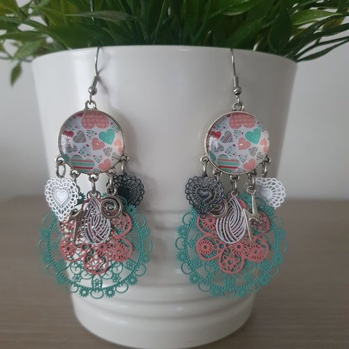 Boucles d'oreilles cabochon "coeurs"