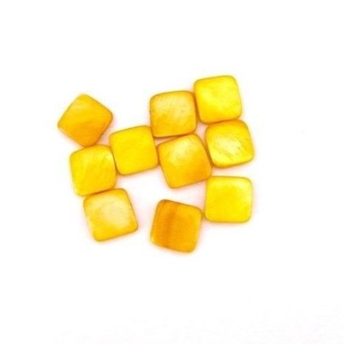 20 perles carrées en nacre jaune, loisirs créatifs, fournitures bijoux