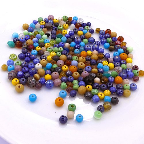 Mélange de perles en verre, mix de couleurs, par lots de 20, création bijoux et accessoires