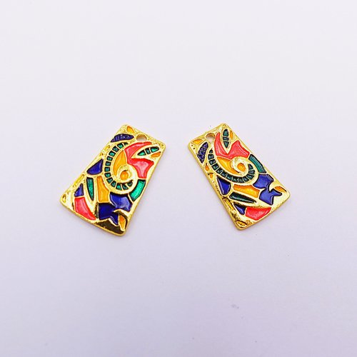 Duo de pendentifs pour créations, métal doré et émail