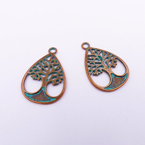 Duo de pendentifs métal cuivré patiné, lot unique, loisirs créatifs