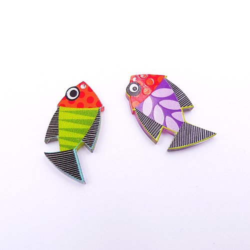 Duo de pendentifs acrylique, petits poissons malicieux, motifs dissociés, loisirs créatifs, fournitures bijoux