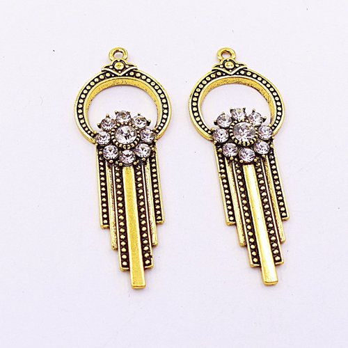 Duo de pendentifs en métal doré et strass, esprit art déco, création de bijoux, loisirs créatifs