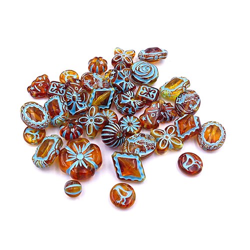 Mélange de perles variées en acrylique façon ambre patiné, lot de 30 gr pour création de bijoux ou accessoires