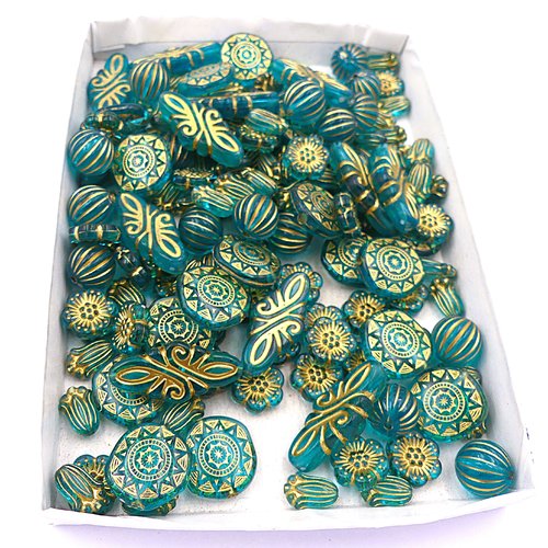 Mélange de 20 perles acryliques turquoise doré, par lots de 20 perles, fournitures bijoux, loisirs créatifs
