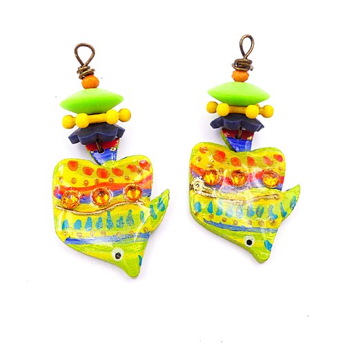 Pendentif fait main, bois résiné, acrylique, calotte porcelaine froide, pour créations bijoux