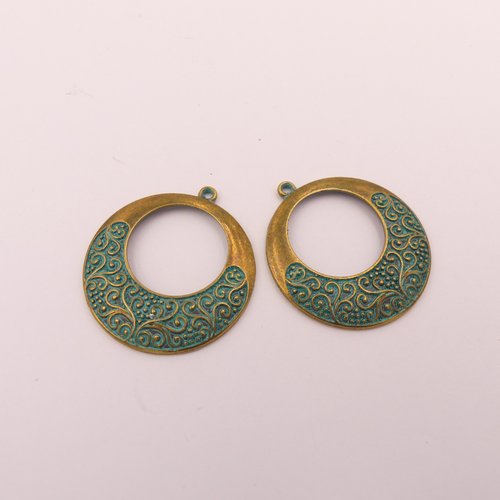 2 pendentifs ethnique, rustique, métal cuivré patiné, pour créations de bijoux ou accessoires