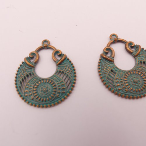 2 pendentifs ethnique, rustique, métal cuivré patiné, pour créations de bijoux ou accessoires