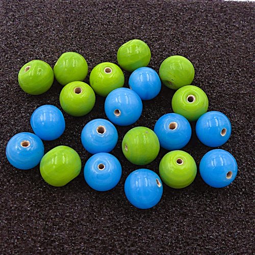 Lot de 20 perles verre, turquoise et vert, 10 mm de diamètre, créations bijoux