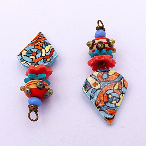 Pendentif pour créations, 2 pendentifs céramique, verre filé, porcelaine froide