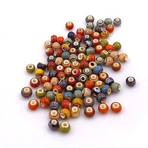10 perles en céramique émaillée, couleurs mélangées, création bijoux et accessoires